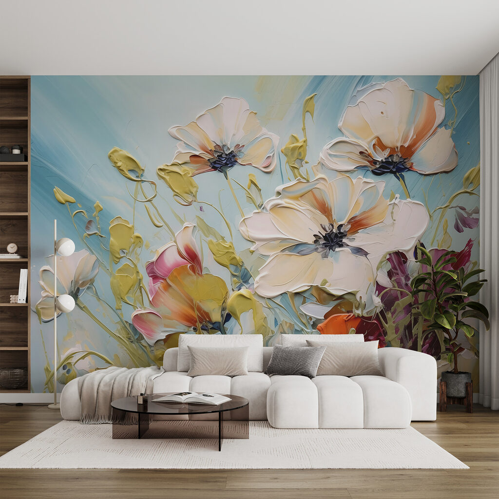 Painting of flowers on a blue background Painting of flowers on a blue background