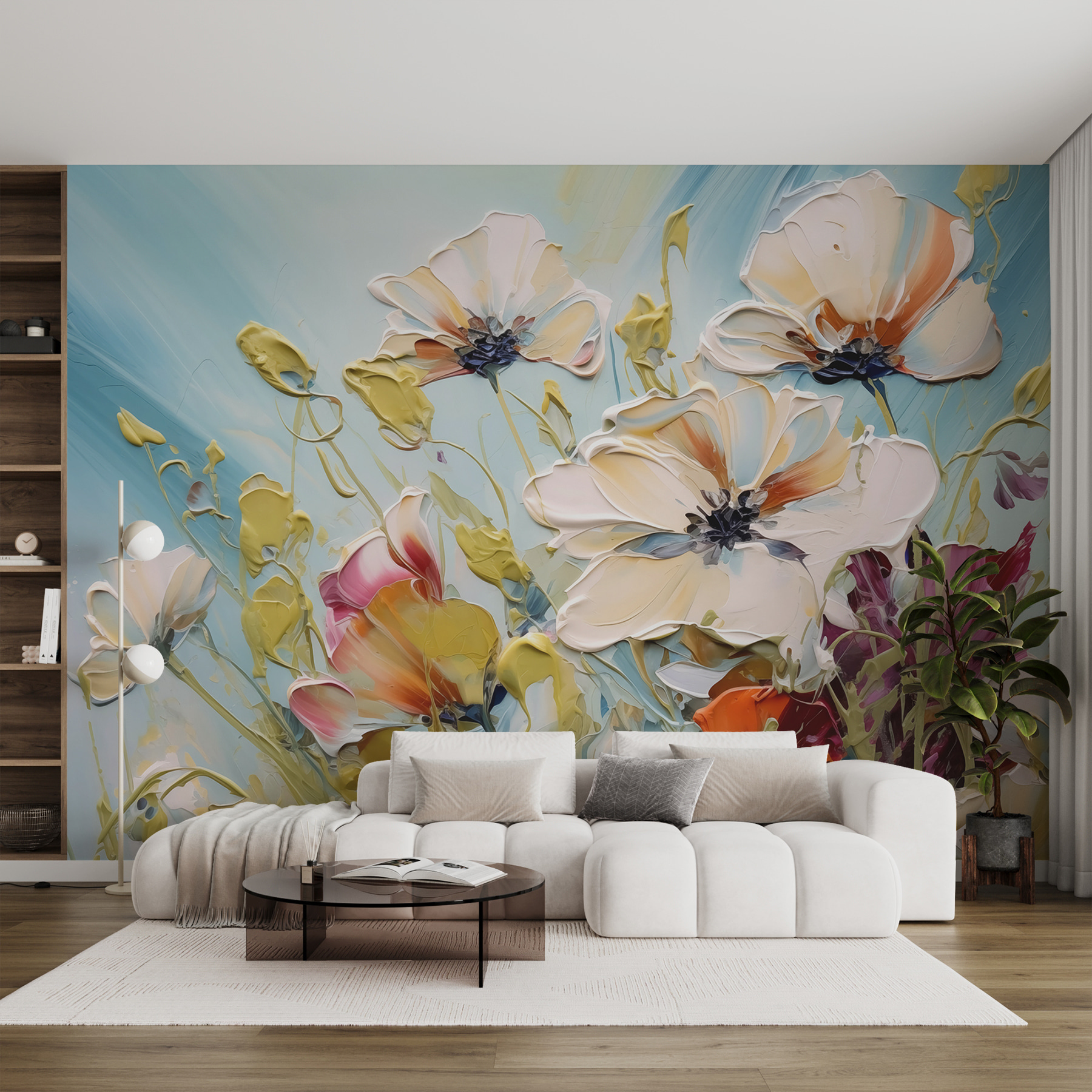 Painting of flowers on a blue background Painting of flowers on a blue background