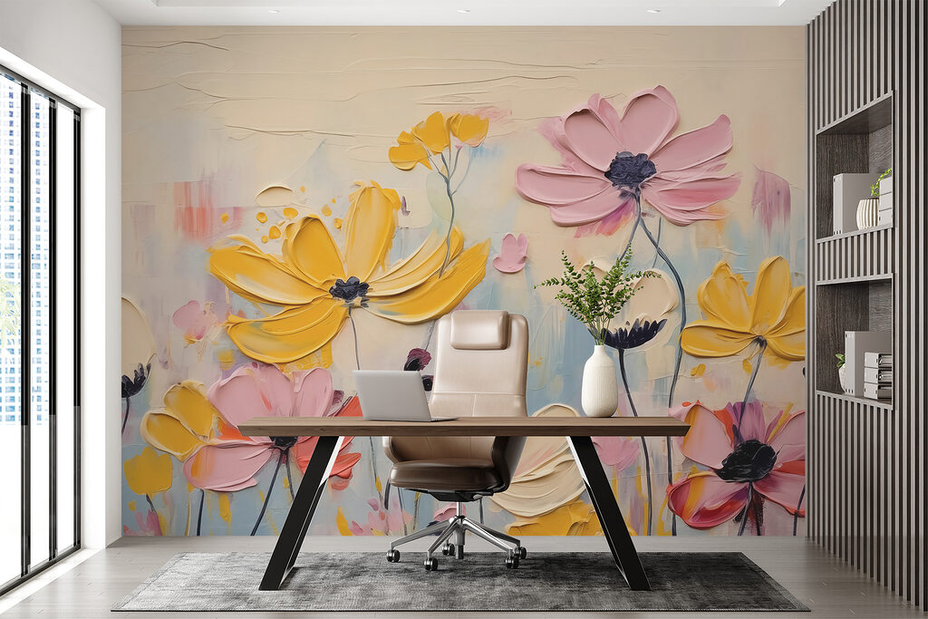 Painting of flowers on a white surface