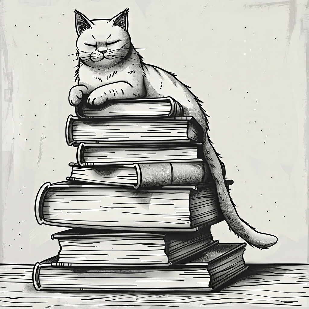 Cat sitting on a stack of books