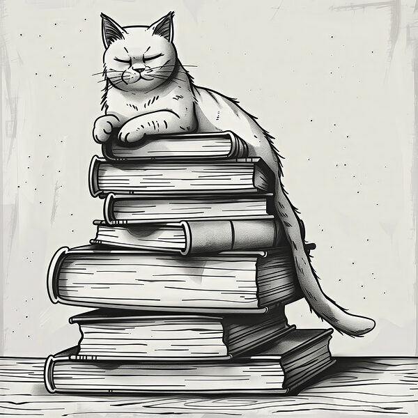 Cat sitting on a stack of books