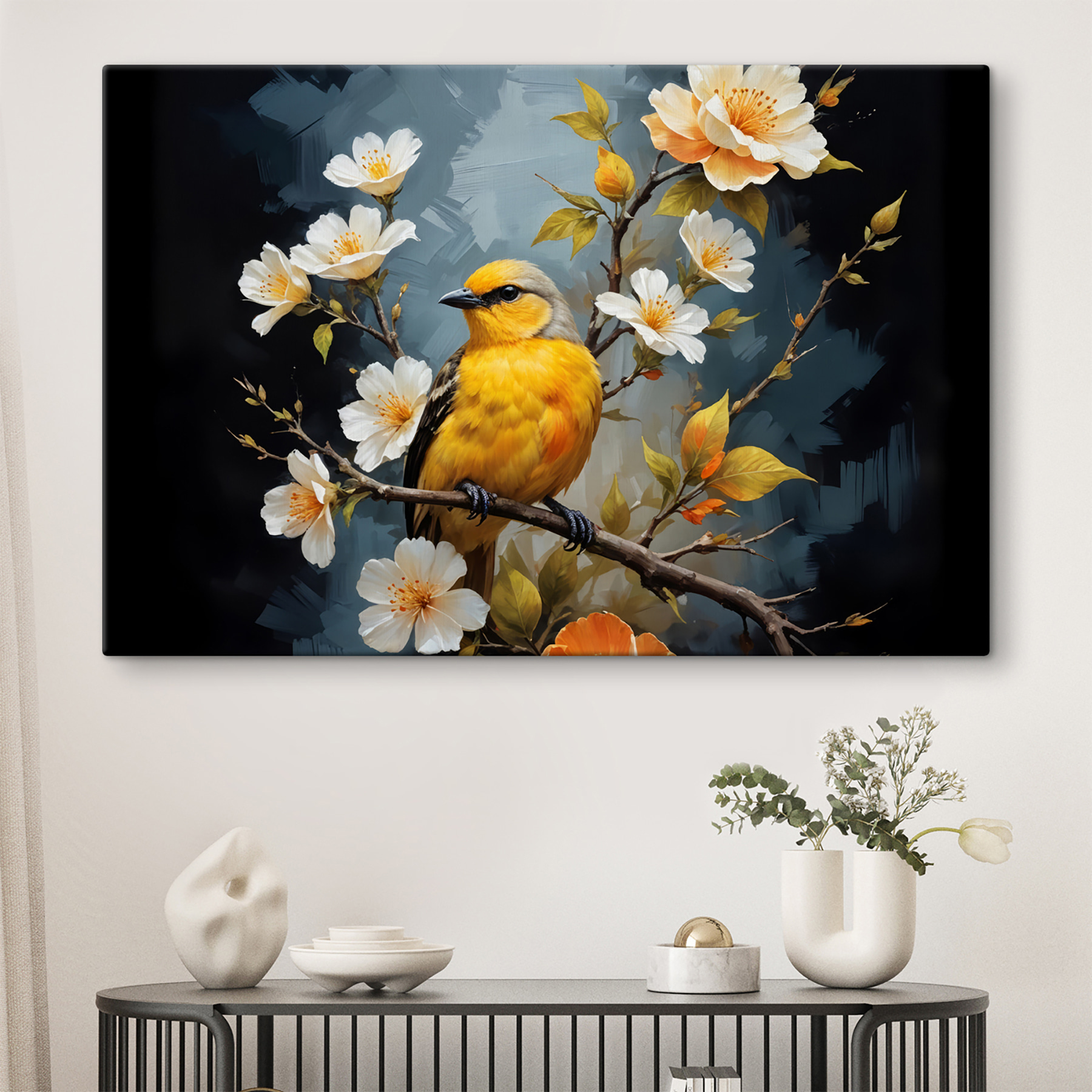 Bird on a branch with flowers