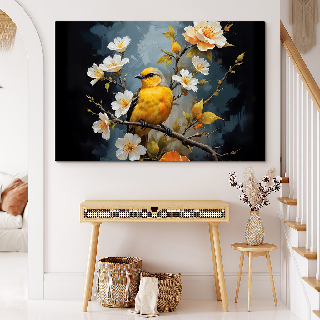 Bird on a branch with flowers