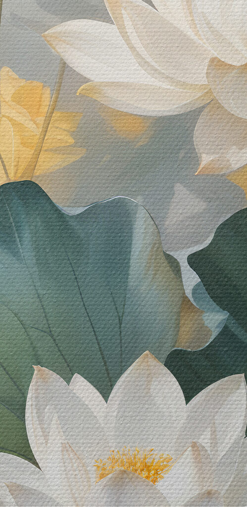 Painting of white flowers and green leaves