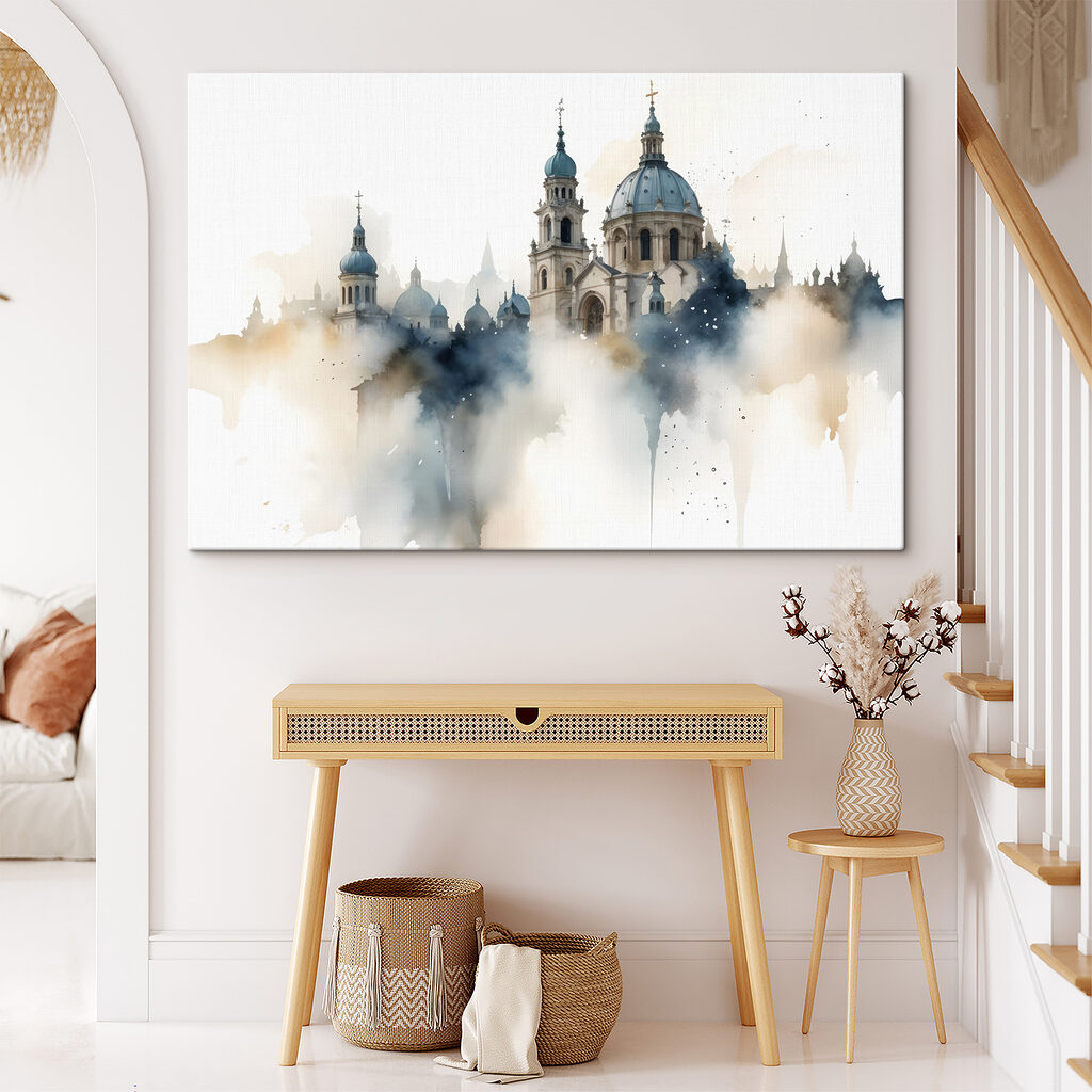 Building with domes and a white sky Building with domes and a white sky