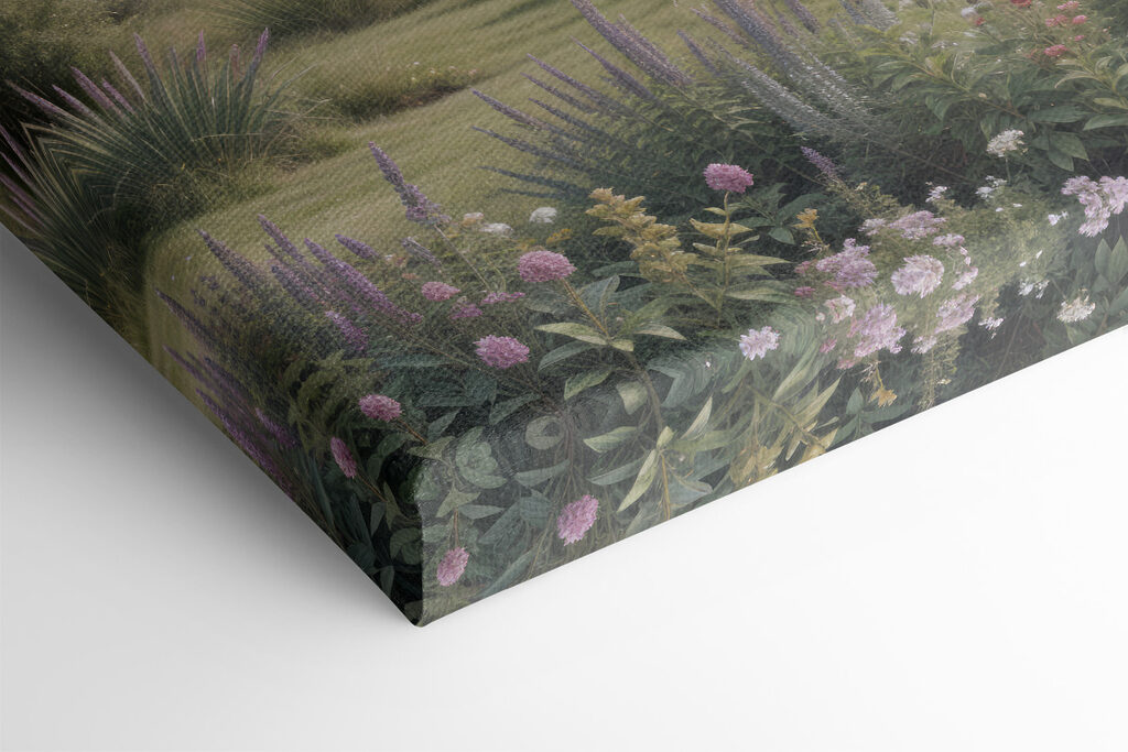 Lake with trees and grass and flowers