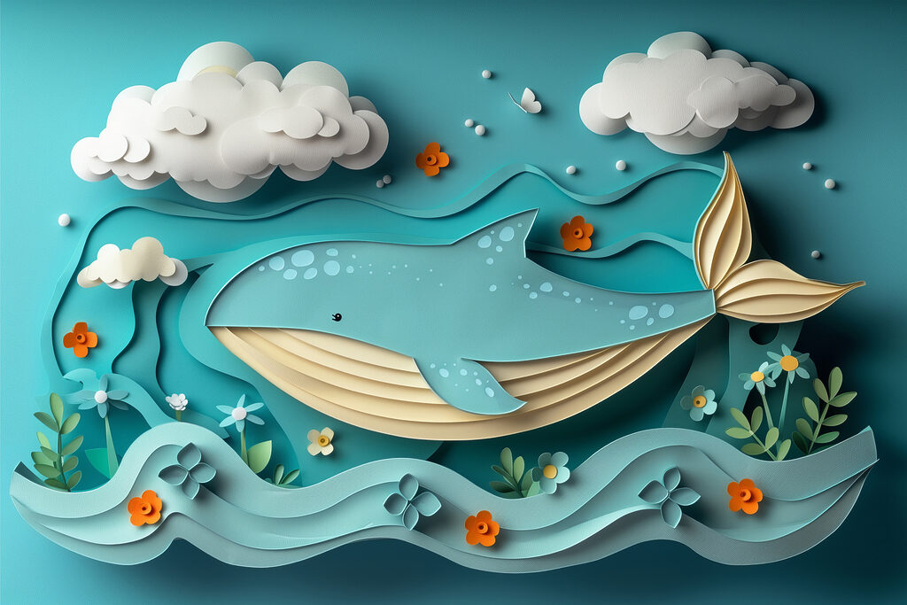 Papírból kivágott bálna az óceánban Papírból kivágott bálna az óceánban