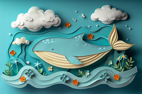 Papírból kivágott bálna az óceánban Papírból kivágott bálna az óceánban