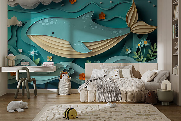 Papírból kivágott bálna az óceánban Papírból kivágott bálna az óceánban