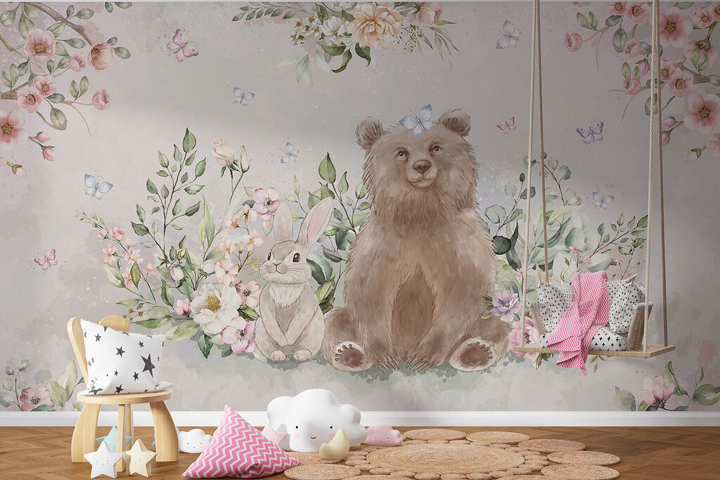 Bear and rabbit with flowers Bear and rabbit with flowers