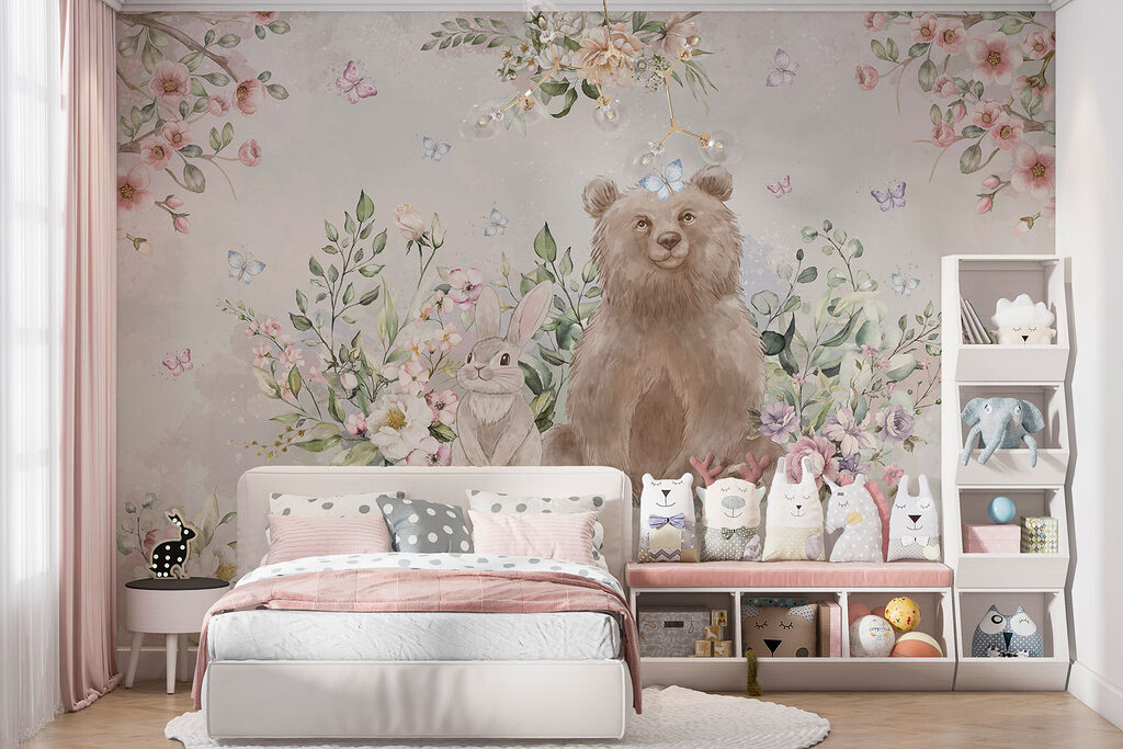 Bear and rabbit with flowers Bear and rabbit with flowers