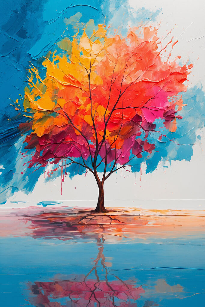 Painting of a colorful tree Painting of a colorful tree