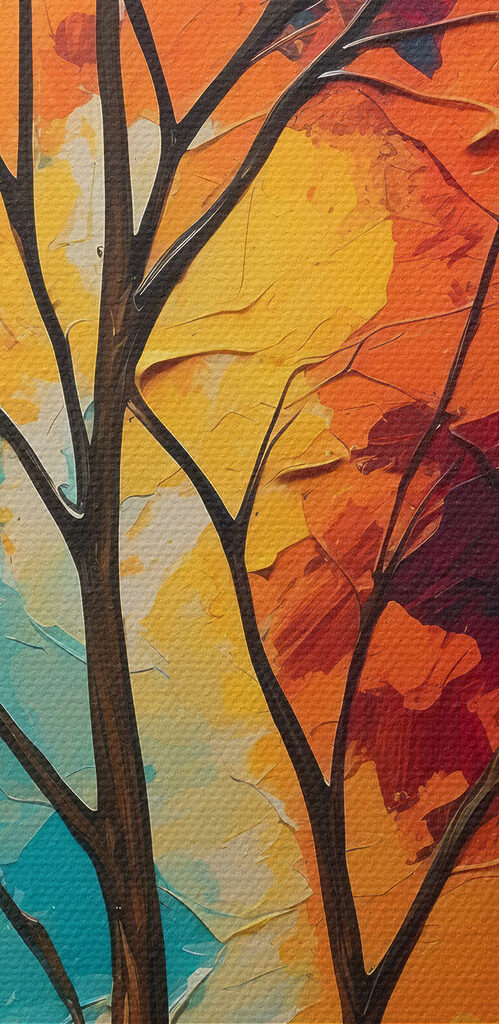 Painting of trees with colorful leaves