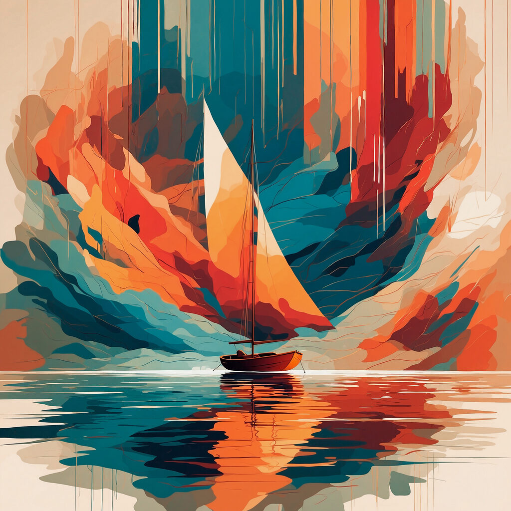 Sailboat on water with colorful clouds Sailboat on water with colorful clouds