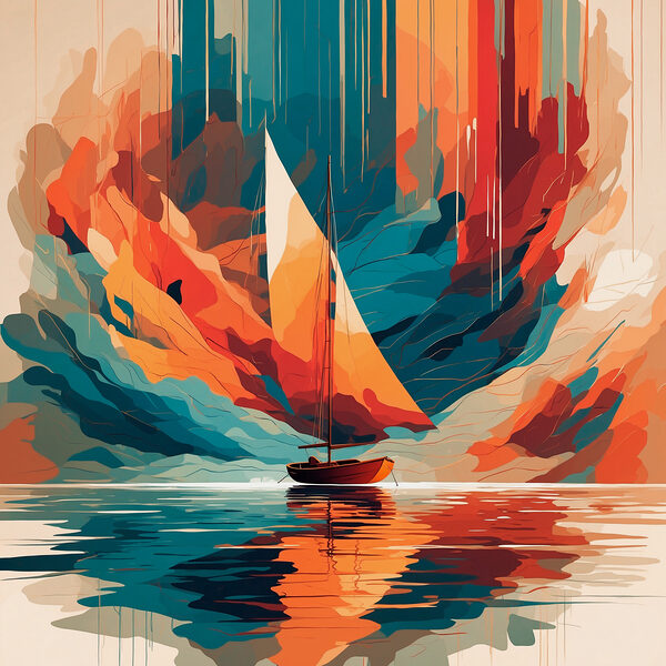 Sailboat on water with colorful clouds Sailboat on water with colorful clouds