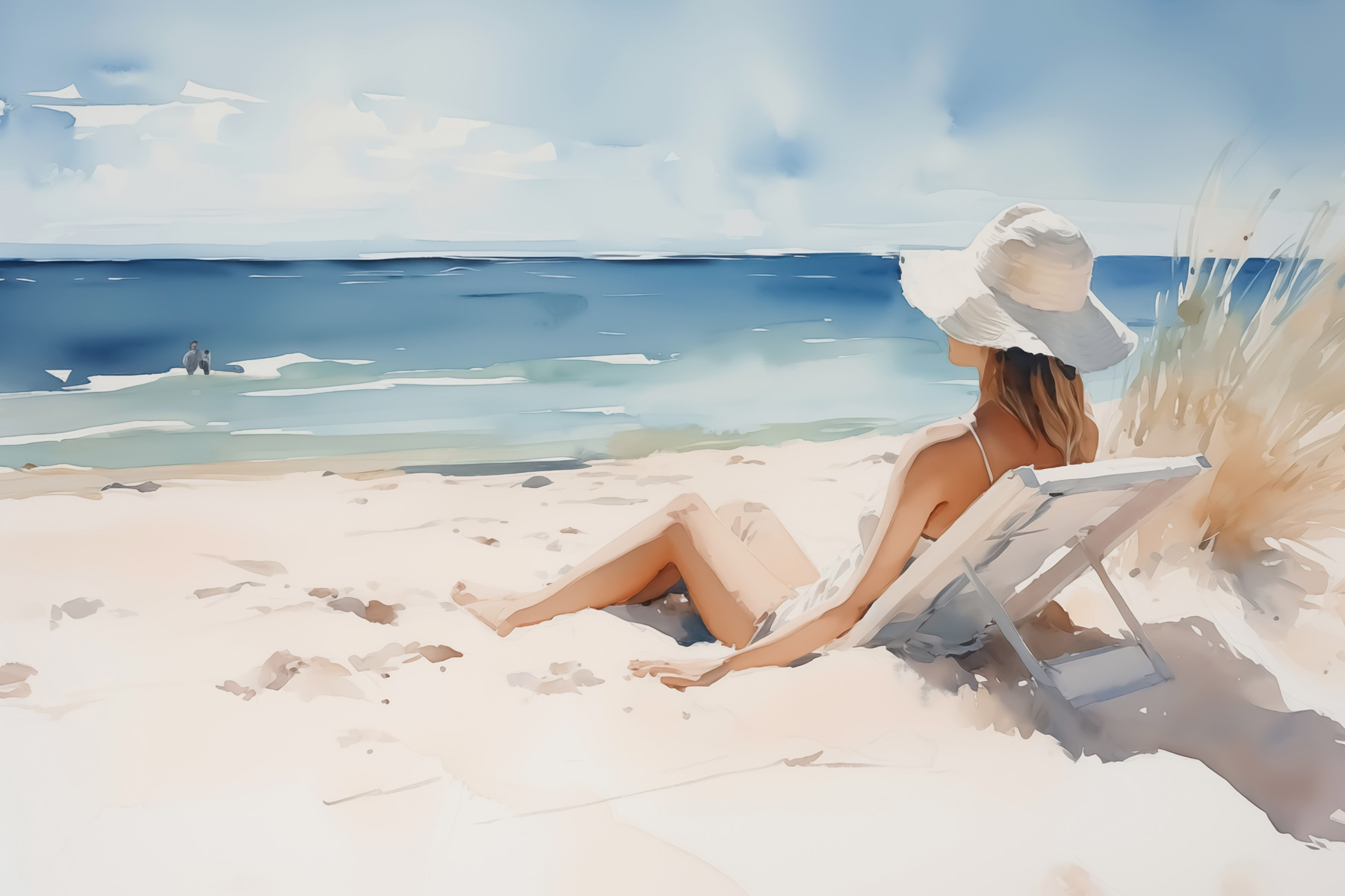 Woman sitting in a chair on a beach