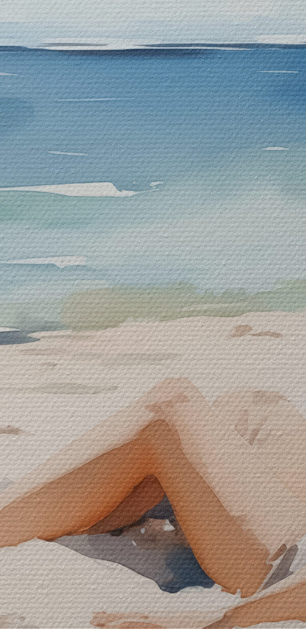 Nő ül egy székben a strandon Nő ül egy székben a strandon