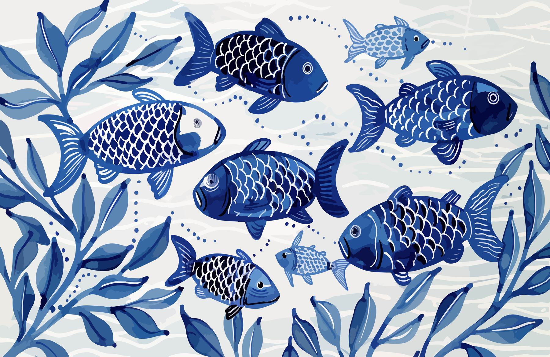 Group of blue fish swimming in water