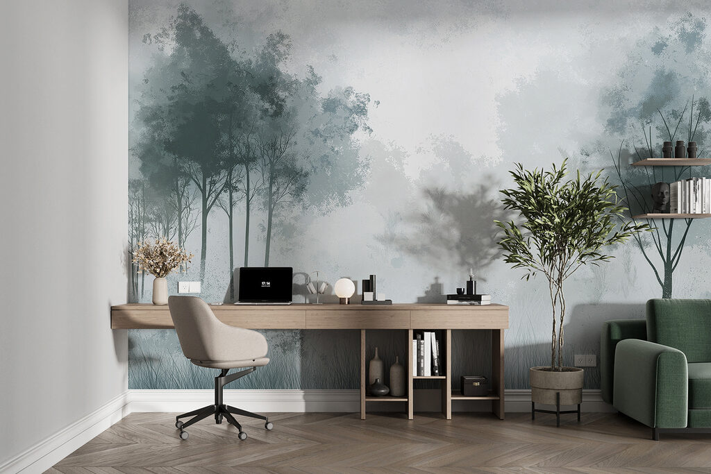 Foggy forest with trees Foggy forest with trees