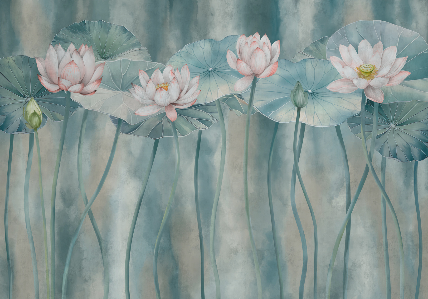 Group of flowers and leaves