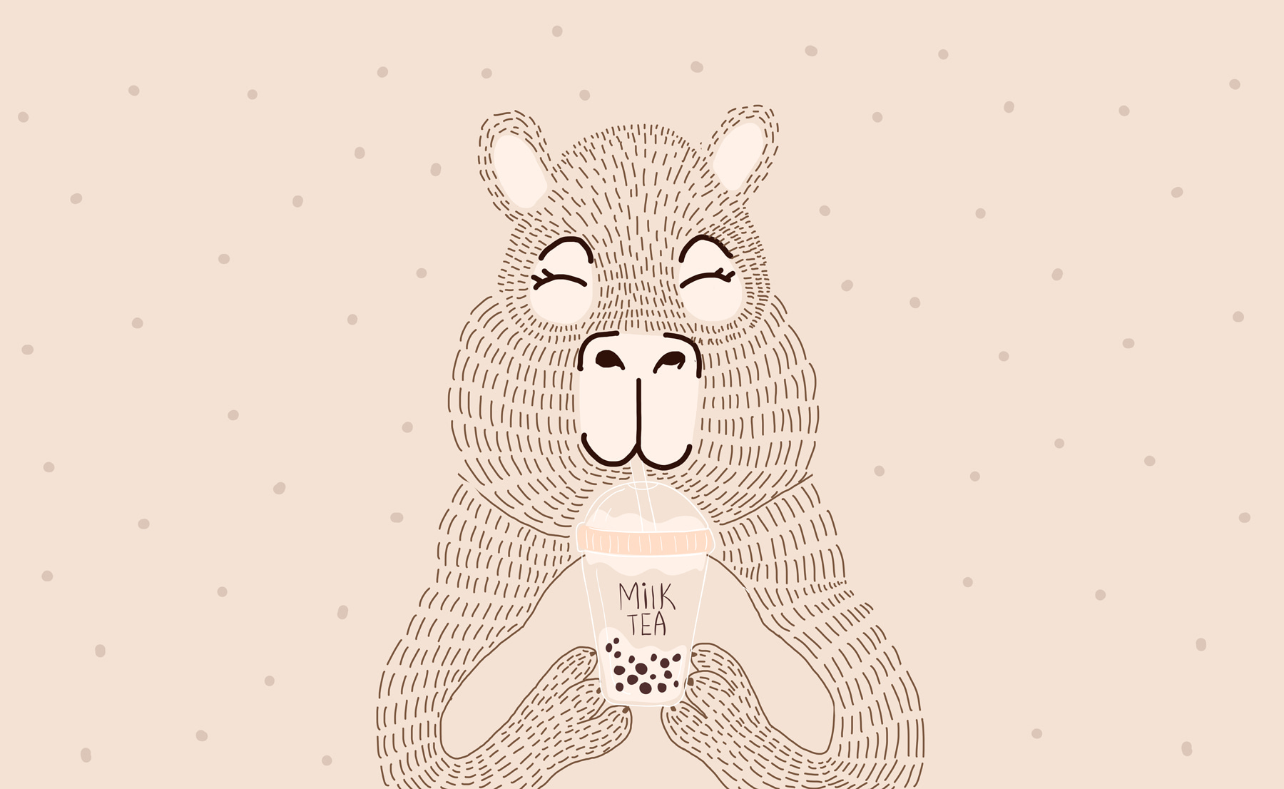 Cartoon of a bear holding a bubble tea