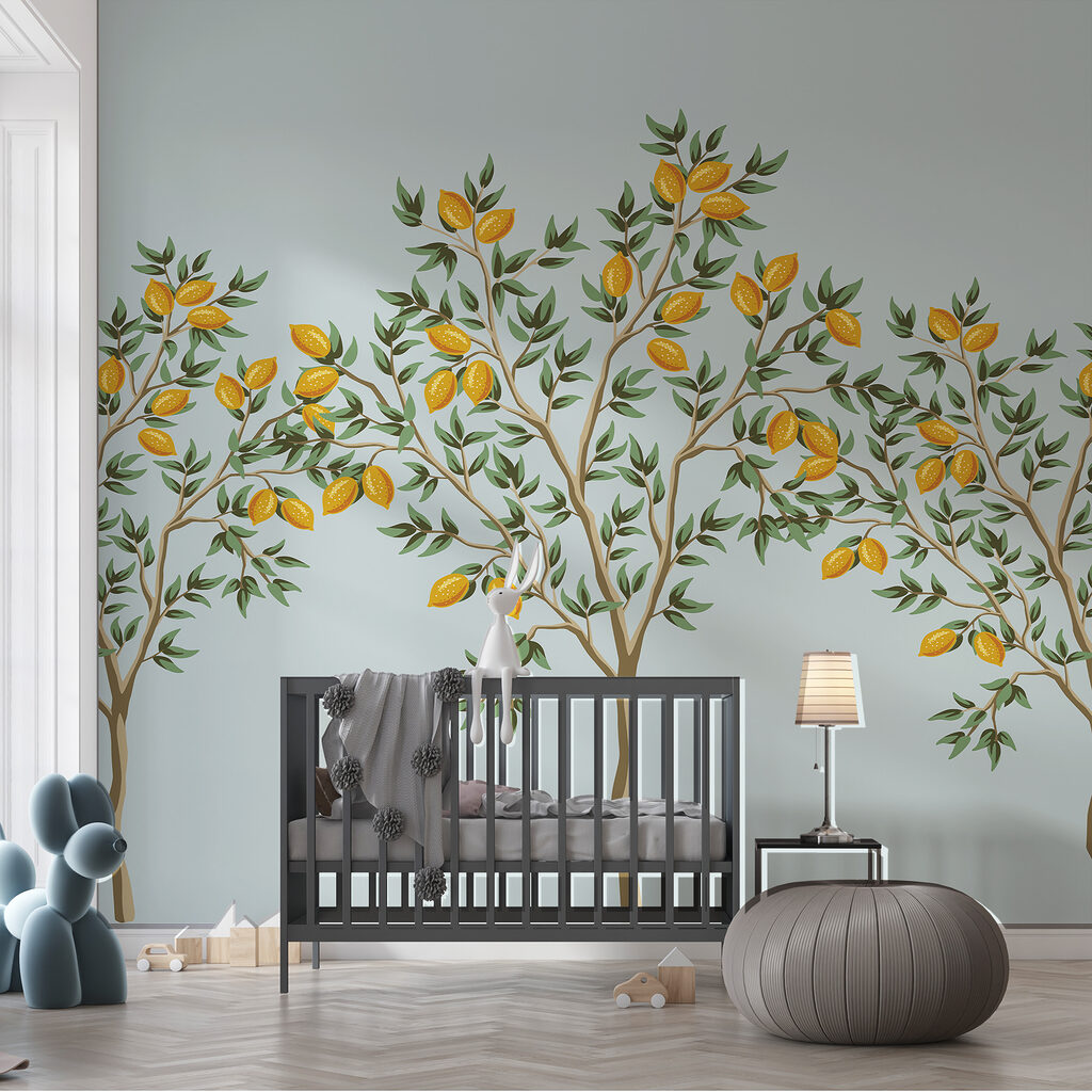 Group of lemon trees with fruits on them