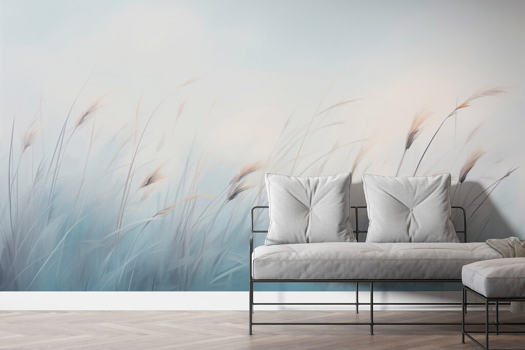 Field of grass with a foggy sky Field of grass with a foggy sky