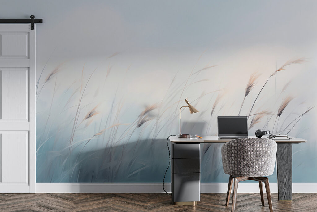 Field of grass with a foggy sky Field of grass with a foggy sky