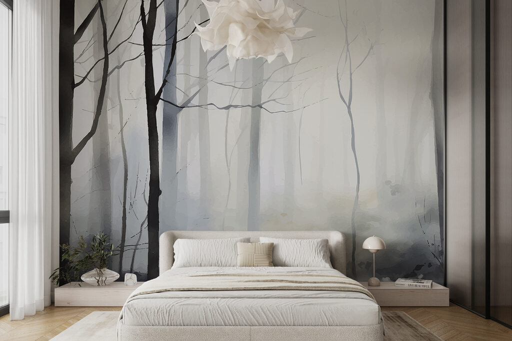 Foggy forest with trees Foggy forest with trees