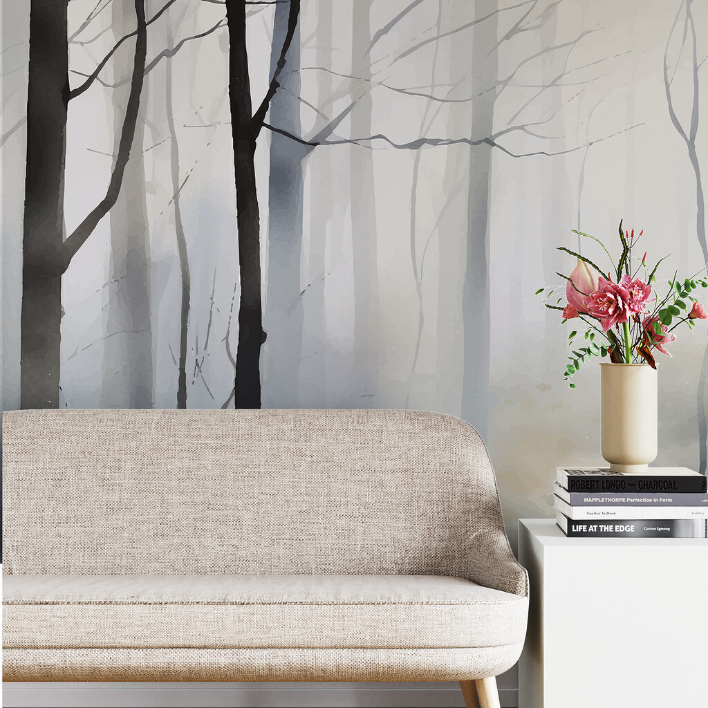 Foggy forest with trees Foggy forest with trees