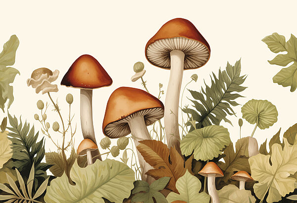 Gombacsoport levelekkel Gombacsoport levelekkel