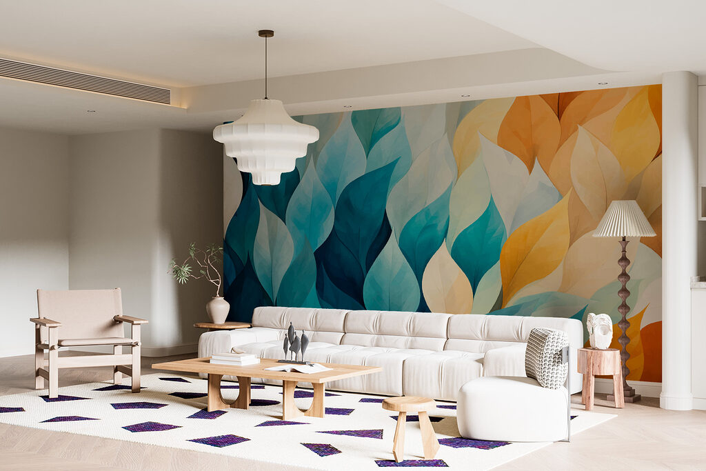 Colorful leaves in a row