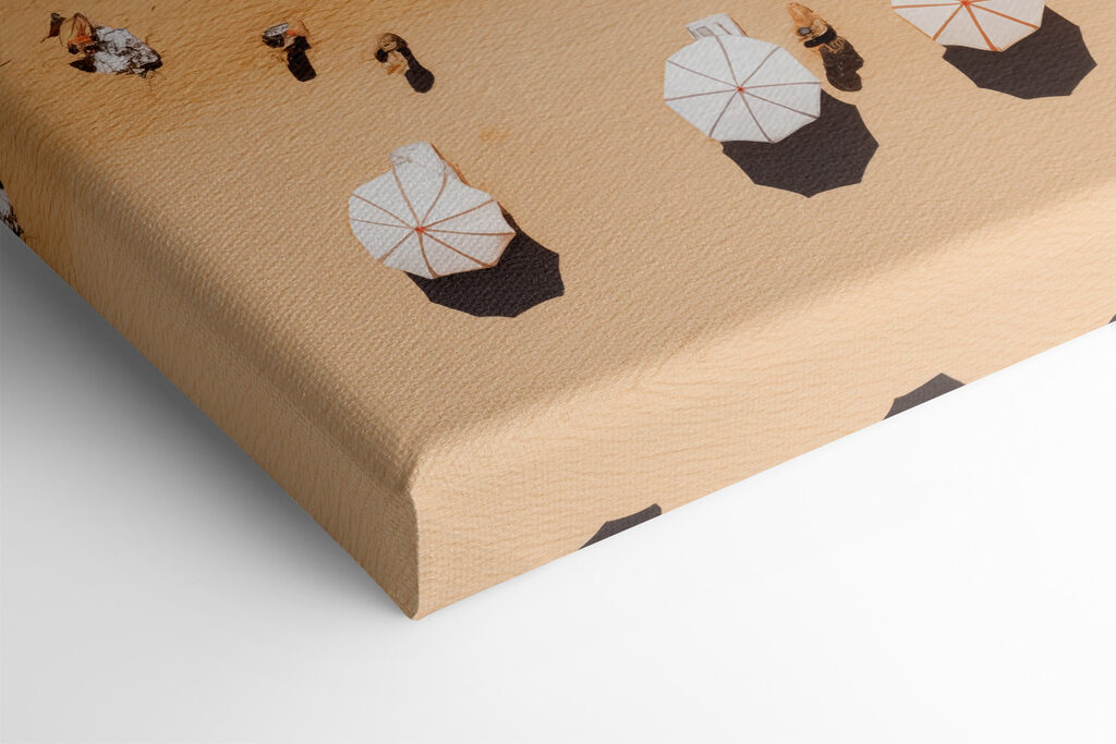 Group of people on a beach with umbrellas