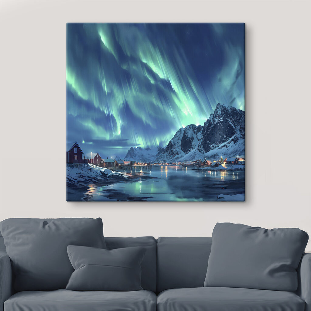 Aurora borealis over a snowy mountain