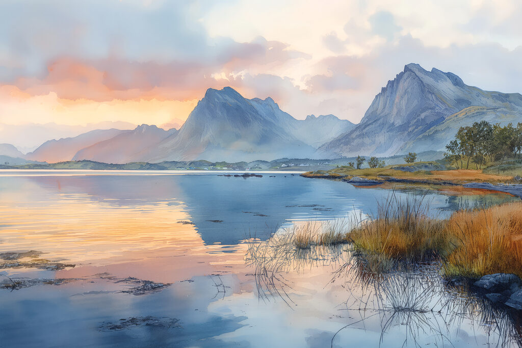 Water with mountains in the background