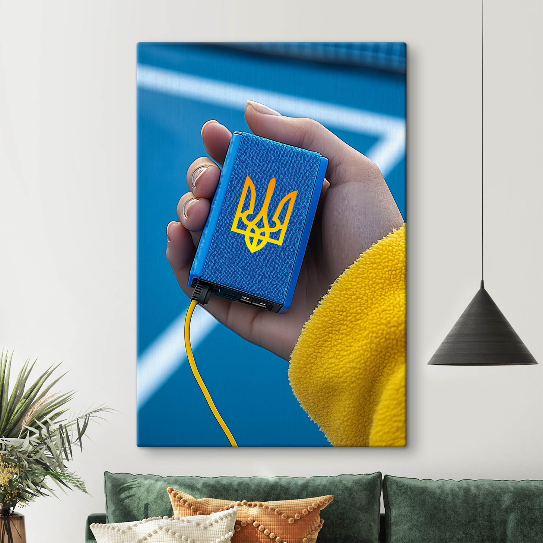 Hand holding a blue device Hand holding a blue device