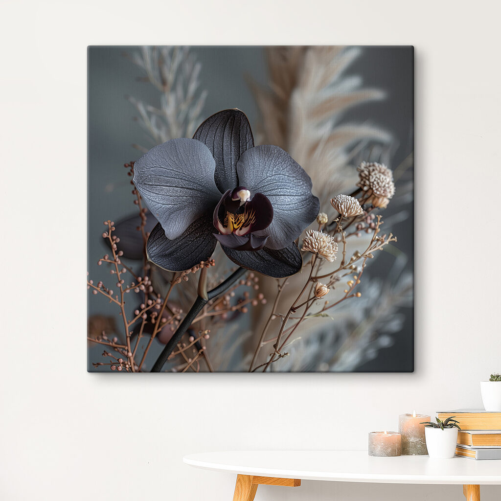 Black flower with white flowers