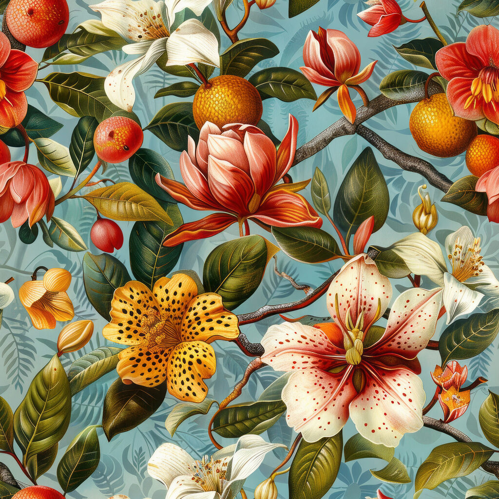 Floral pattern with oranges and flowers Floral pattern with oranges and flowers