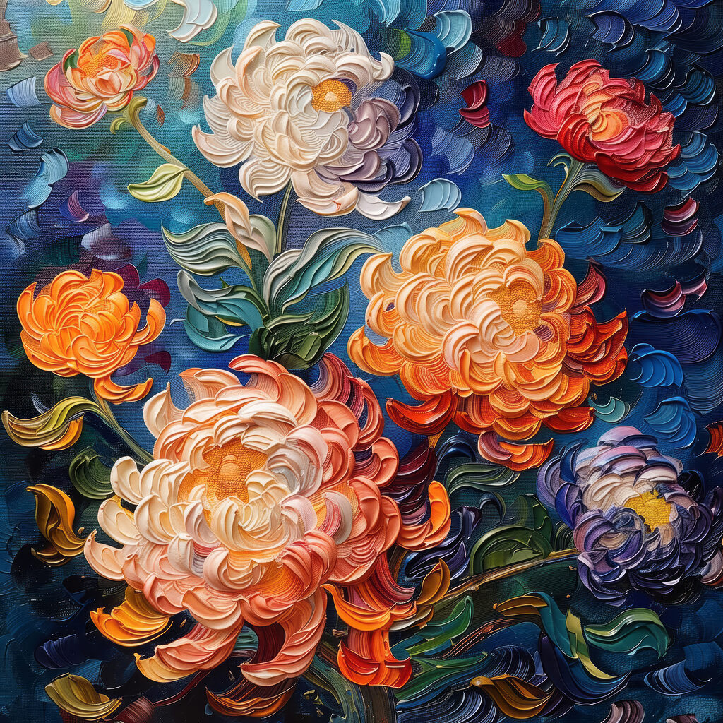 Painting of flowers on a blue background