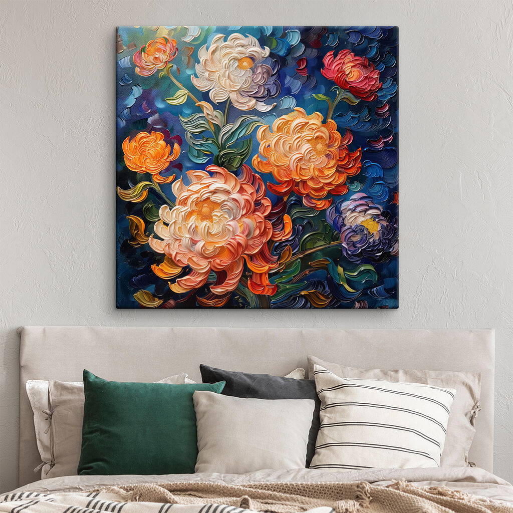 Painting of flowers on a blue background