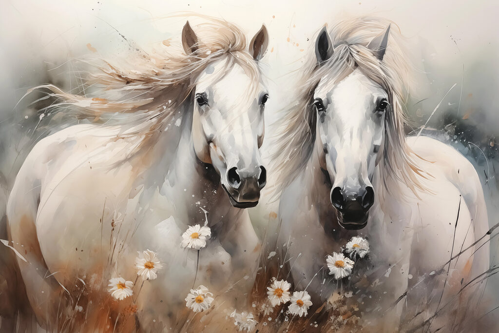 Painting of horses with flowers Painting of horses with flowers