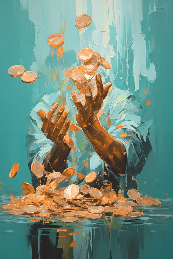 Person throwing coins into the air