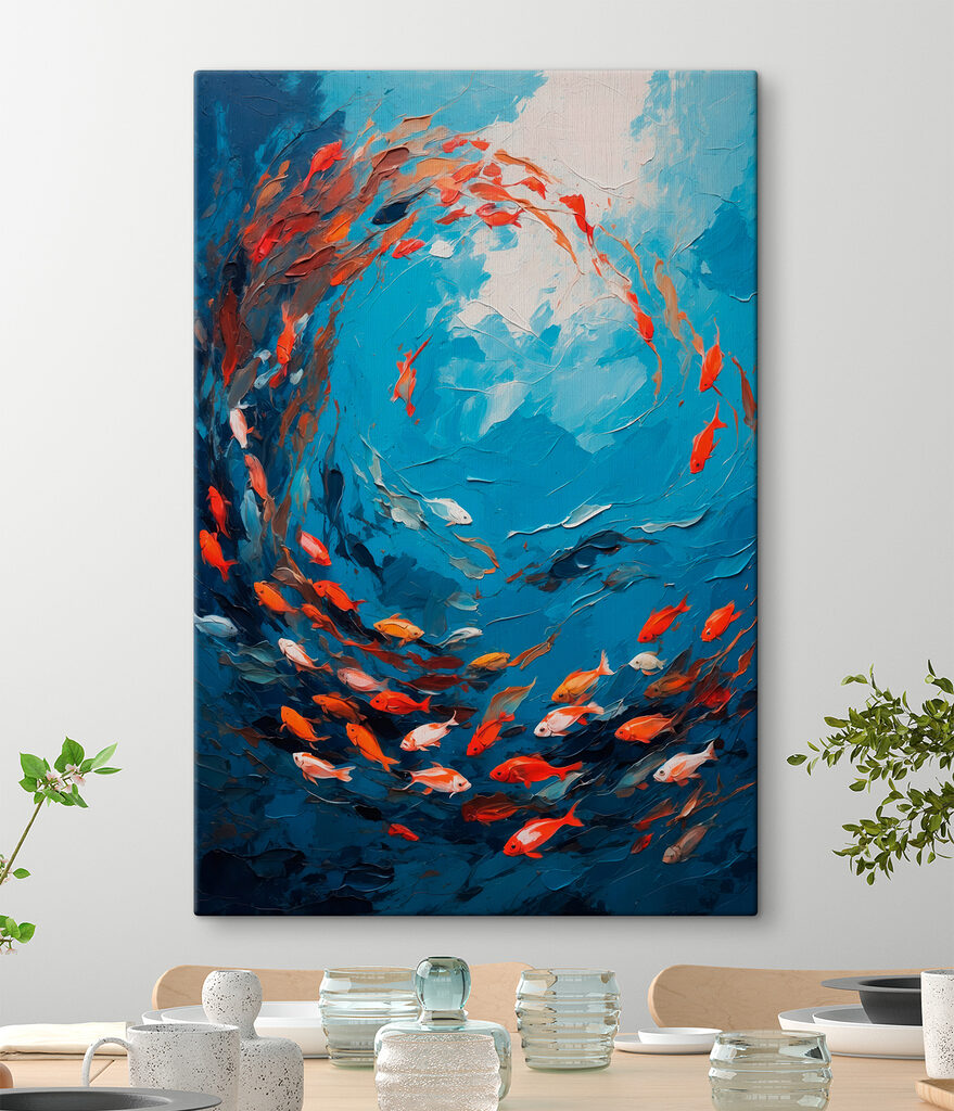 Painting of fish swimming in the water