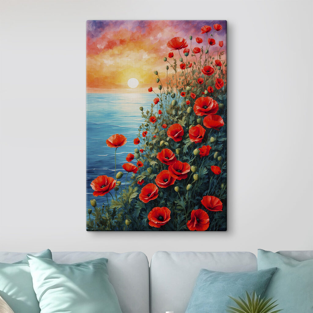 Painting of red flowers and water Painting of red flowers and water