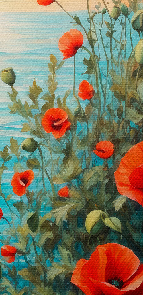 Painting of red flowers and water Painting of red flowers and water