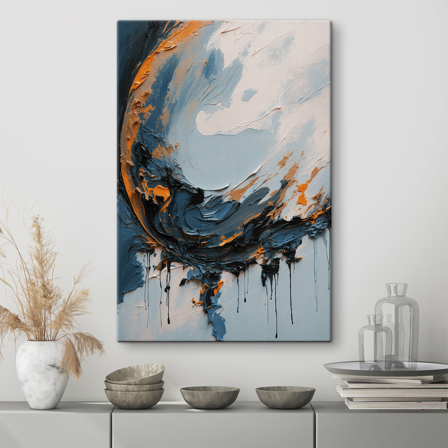 Painting of blue and orange paint
