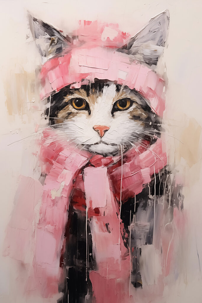Painting of a cat wearing a scarf Painting of a cat wearing a scarf