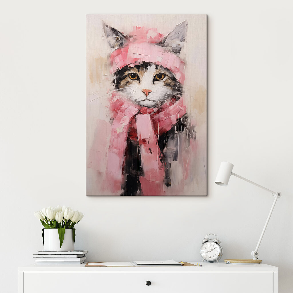 Painting of a cat wearing a scarf Painting of a cat wearing a scarf