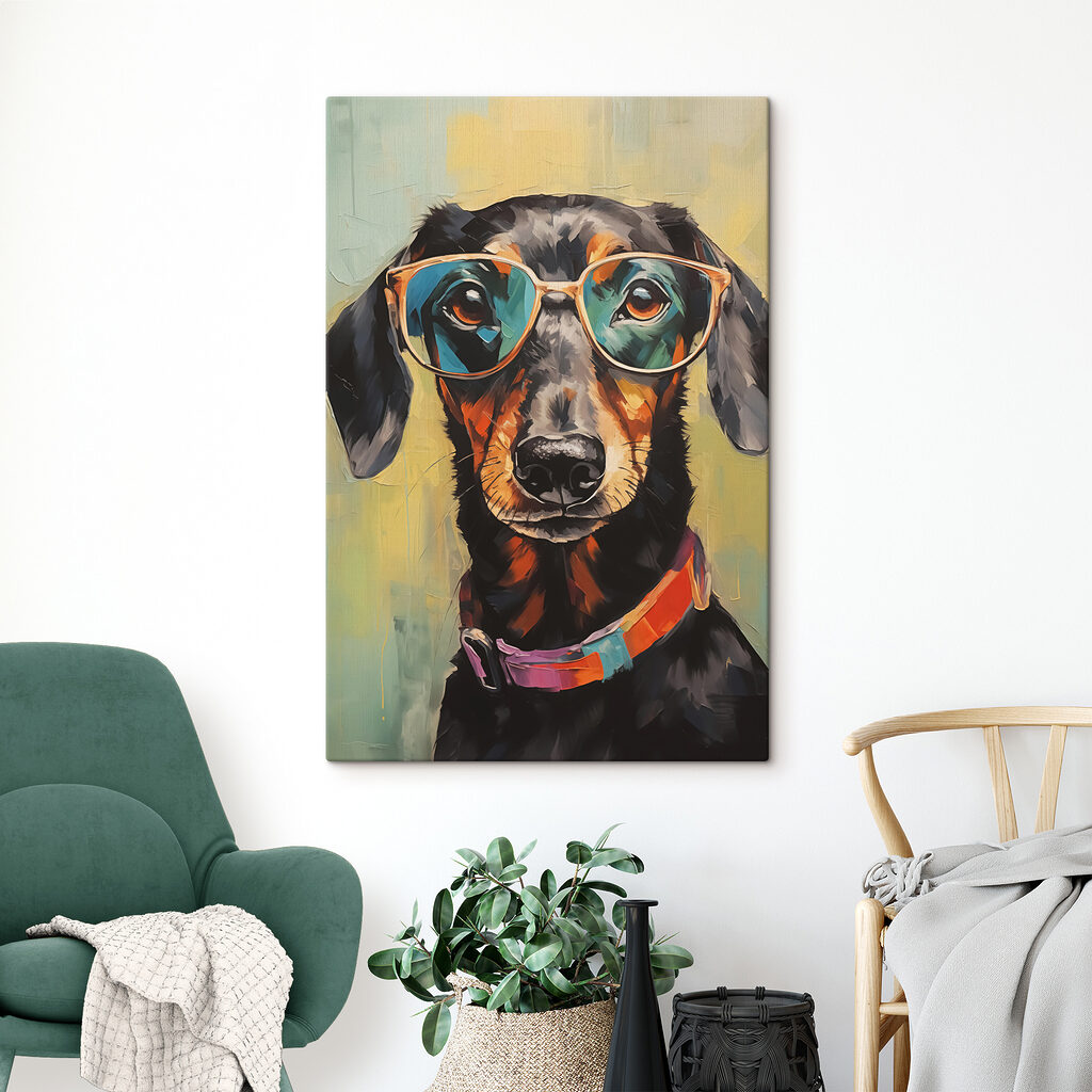 Painting of a dog wearing glasses Painting of a dog wearing glasses