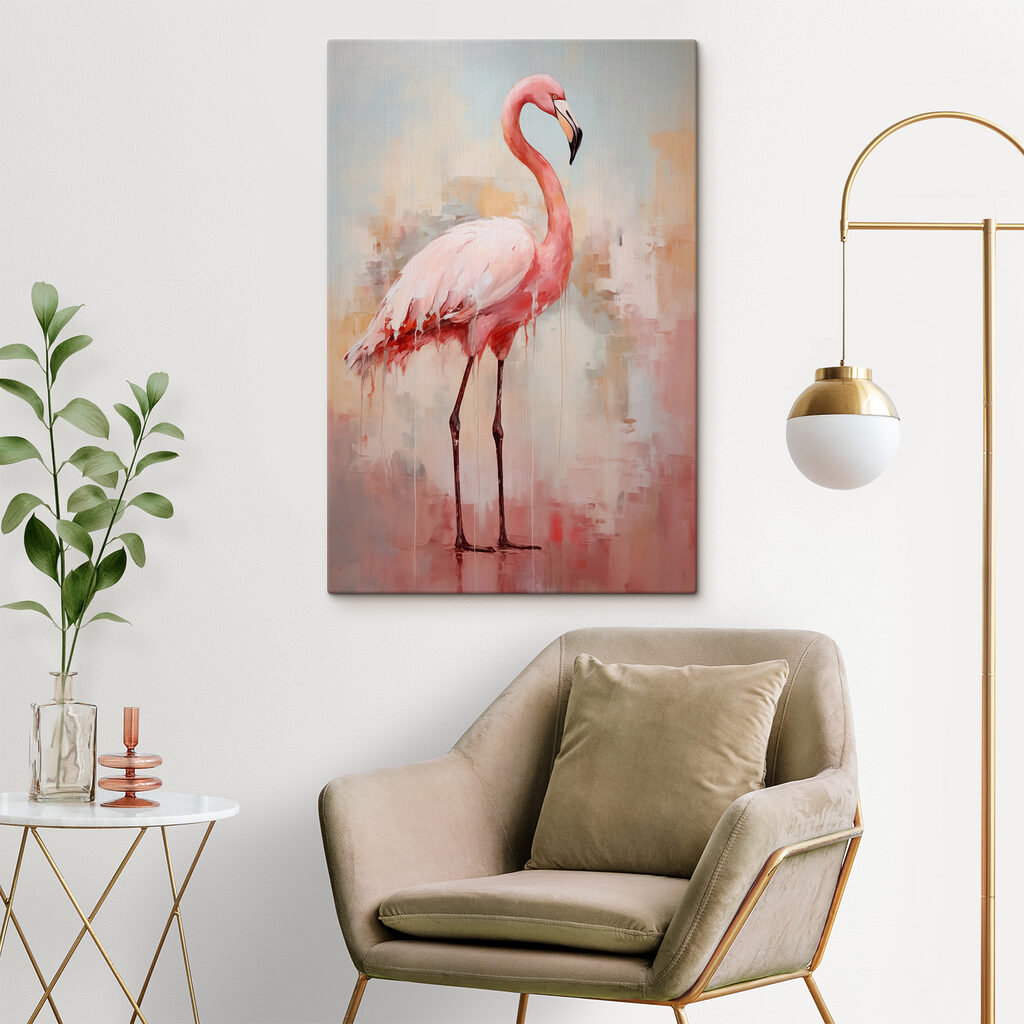 Painting of a pink flamingo